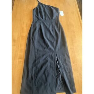 Petal & Pup Xiomar  Women's One Shoulder Midi Dress Mini Size 2 Black Slit NEW